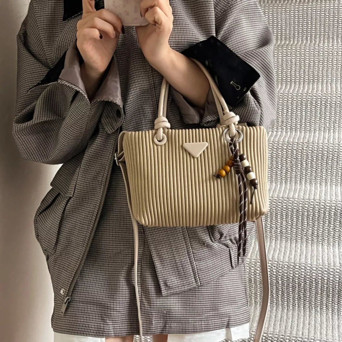 Textured Crossbody Bag with Top Handle - Knack'd Up