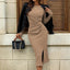 Twist Front Long Sleeve Midi Dress – Casual Bodycon Split Hem Dress for Women - Knack'd Up