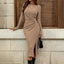 Twist Front Long Sleeve Midi Dress – Casual Bodycon Split Hem Dress for Women - Knack'd Up