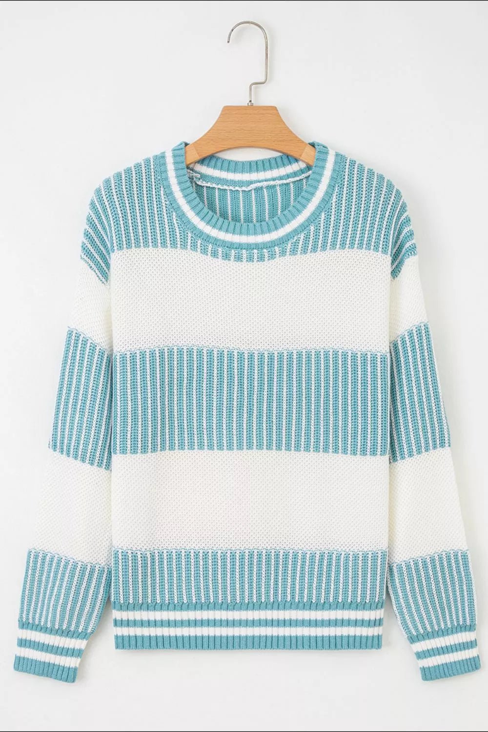 Two Tone Striped Patchwork Drop Shoulder Loose Sweater - Knack'd Up
