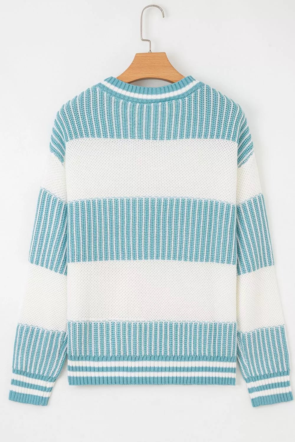 Two Tone Striped Patchwork Drop Shoulder Loose Sweater - Knack'd Up