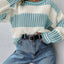 Two Tone Striped Patchwork Drop Shoulder Loose Sweater - Knack'd Up