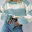 Two Tone Striped Patchwork Drop Shoulder Loose Sweater - Knack'd Up