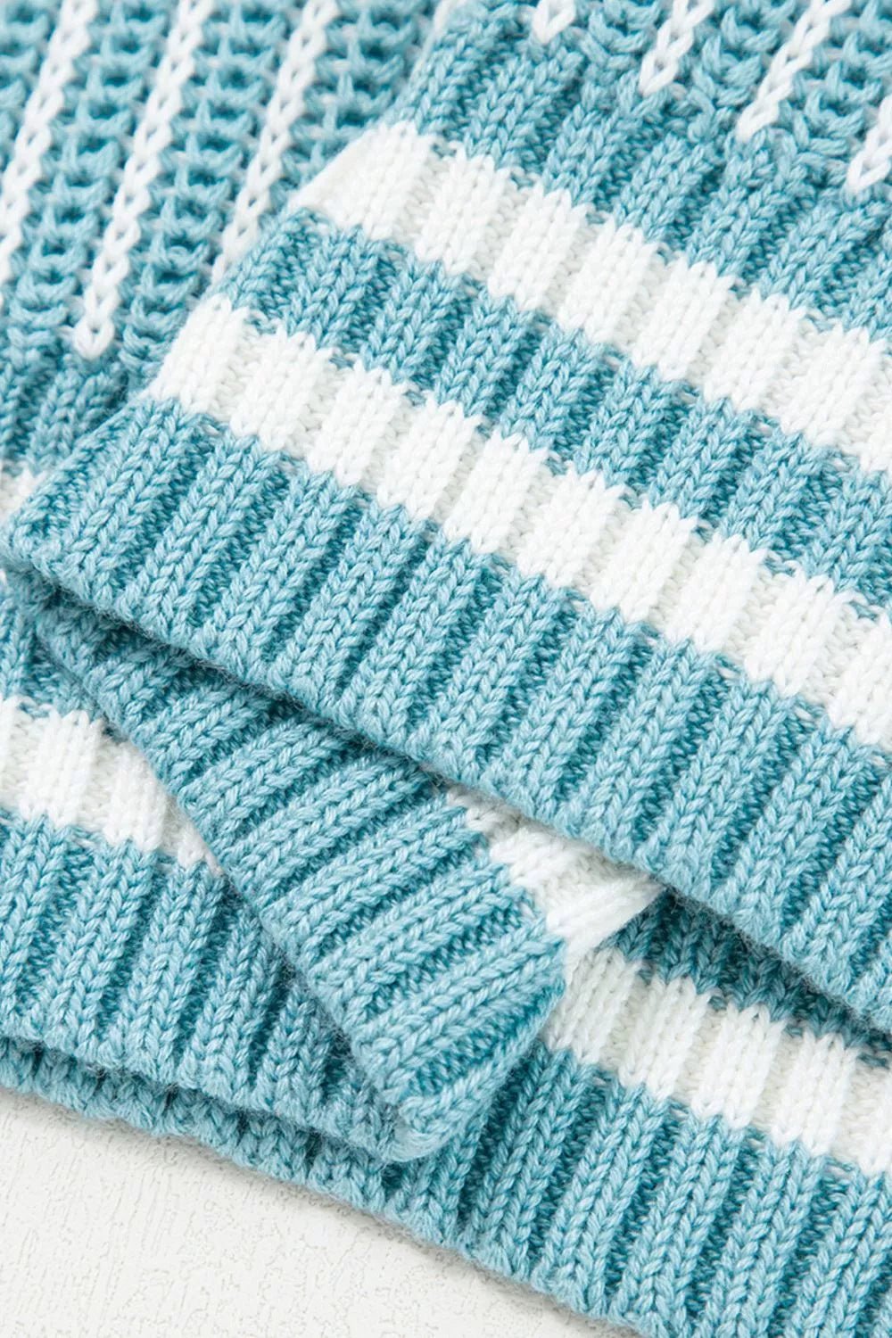 Two Tone Striped Patchwork Drop Shoulder Loose Sweater - Knack'd Up