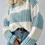 Two Tone Striped Patchwork Drop Shoulder Loose Sweater - Knack'd Up