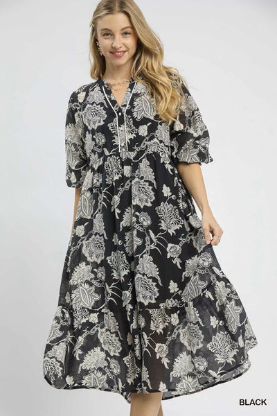 Umgee Floral Print Boho Midi Dress - Knack'd Up