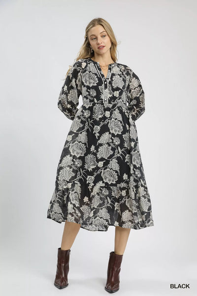 Umgee Floral Print Boho Midi Dress - Knack'd Up