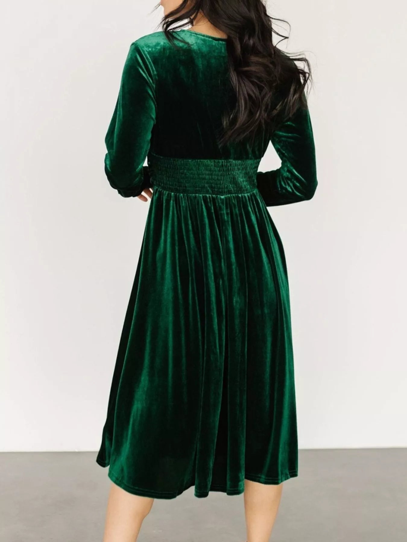 Velvet Deep V - Neck Long Sleeve Dress - Knack'd Up