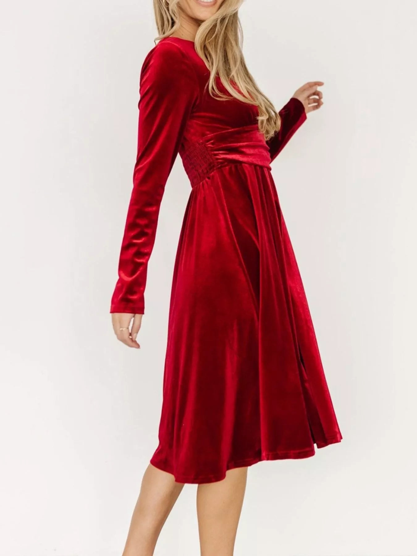 Velvet Deep V - Neck Long Sleeve Dress - Knack'd Up