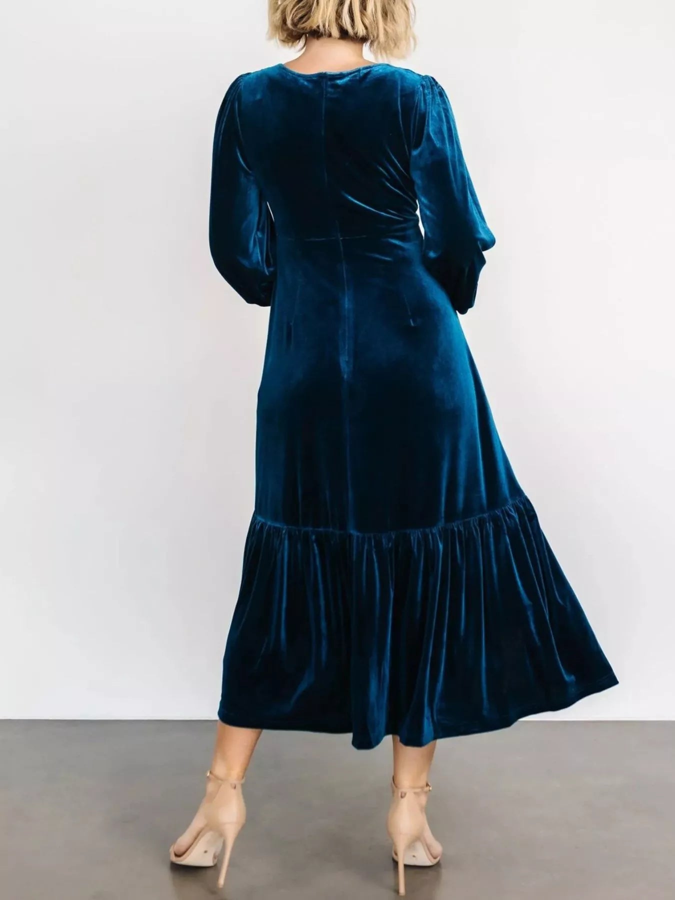 Velvet Tiered Long Sleeve Midi Dress - Knack'd Up