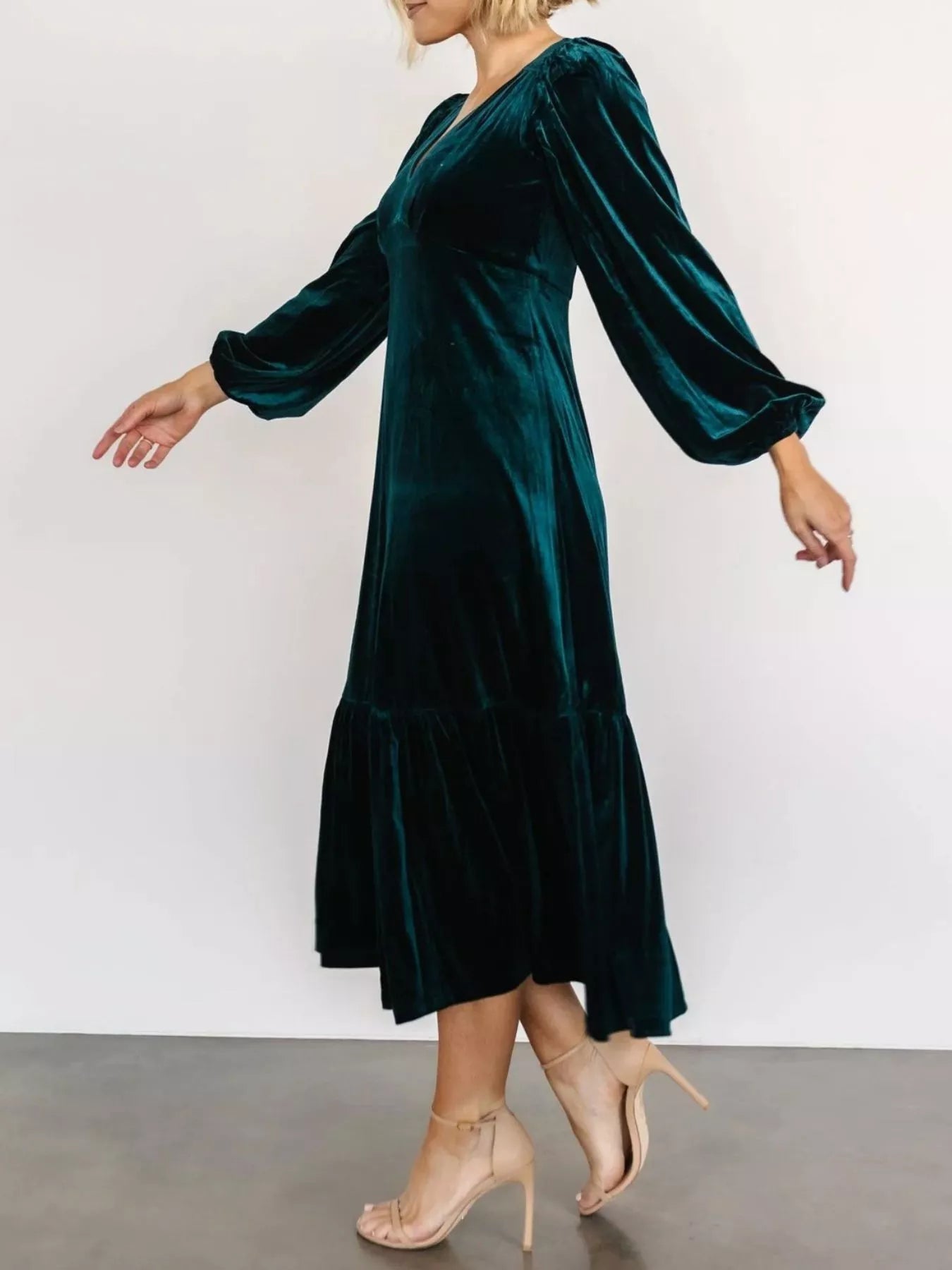 Velvet Tiered Long Sleeve Midi Dress - Knack'd Up