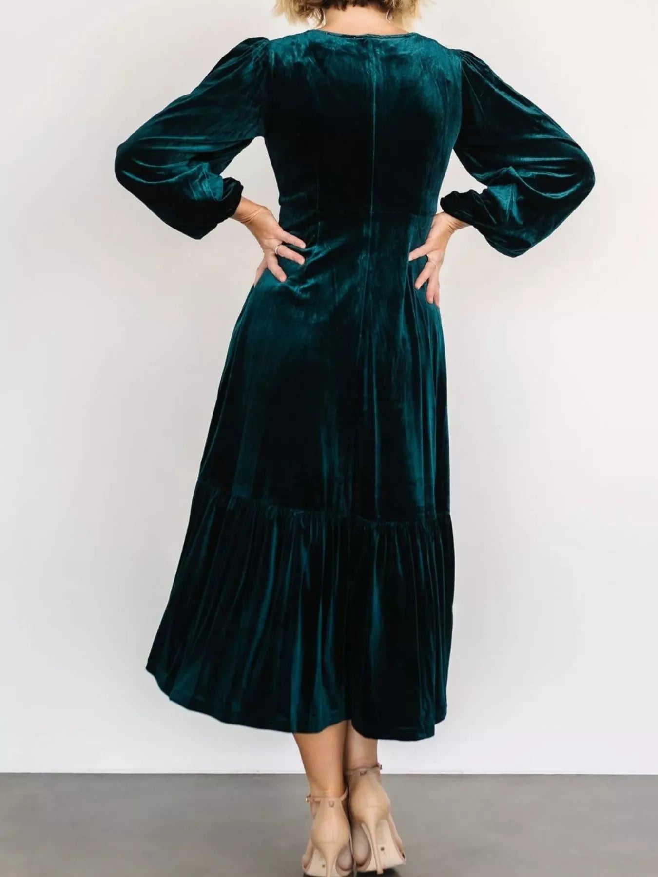 Velvet Tiered Long Sleeve Midi Dress - Knack'd Up