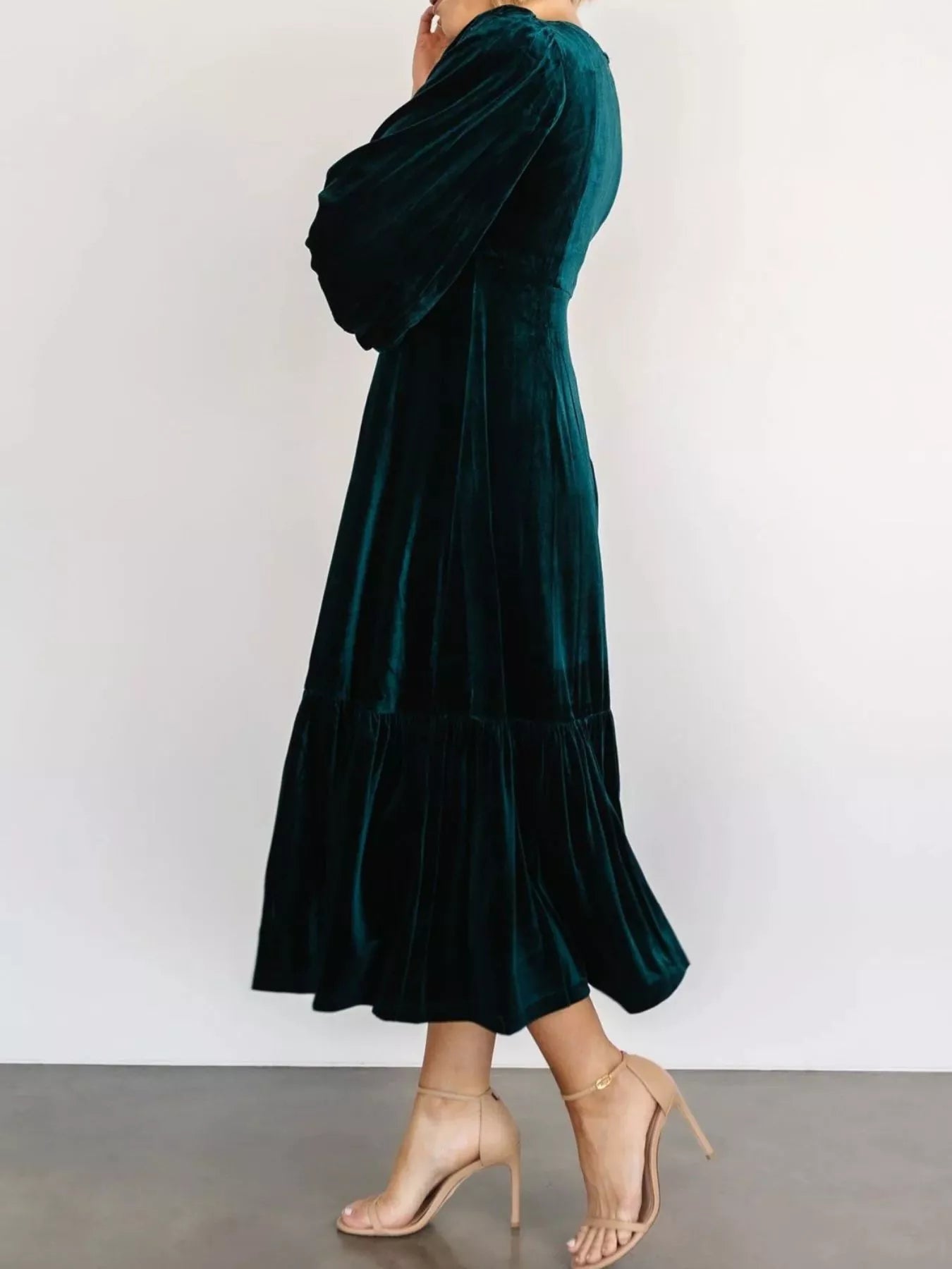 Velvet Tiered Long Sleeve Midi Dress - Knack'd Up