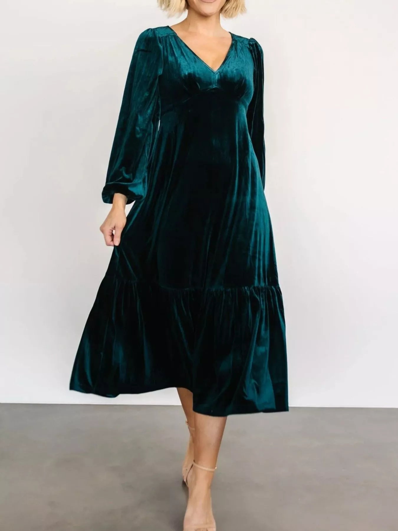 Velvet Tiered Long Sleeve Midi Dress - Knack'd Up