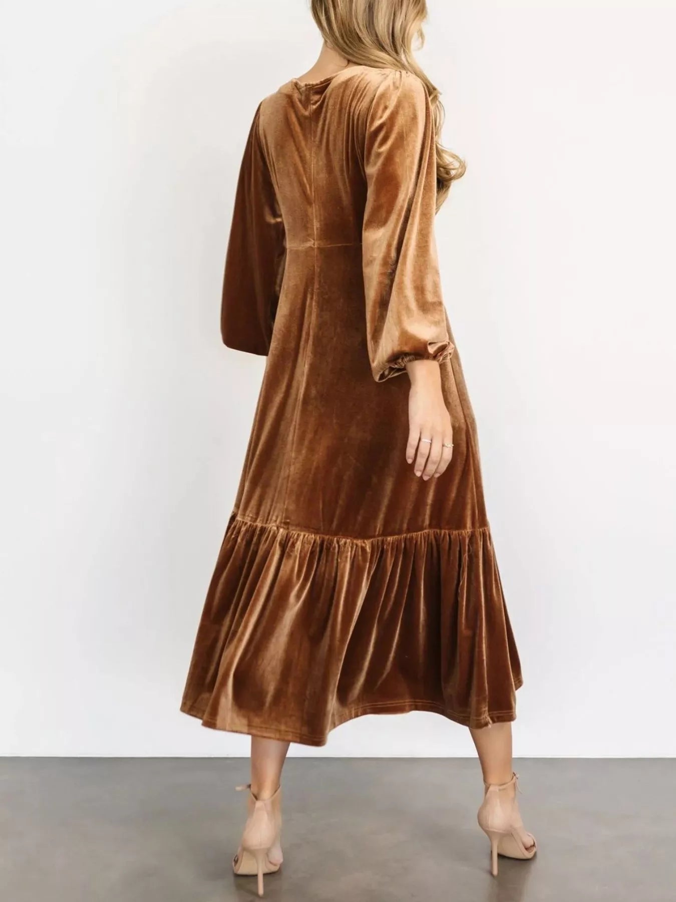 Velvet Tiered Long Sleeve Midi Dress - Knack'd Up