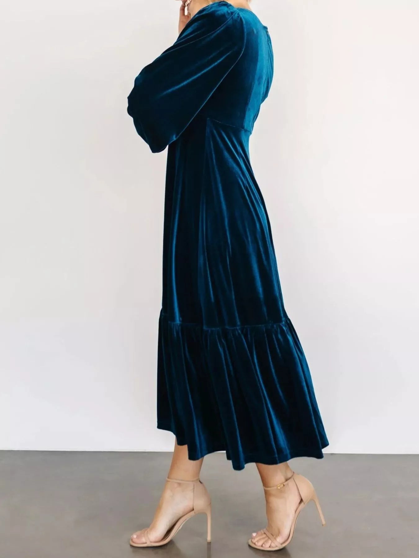 Velvet Tiered Long Sleeve Midi Dress - Knack'd Up