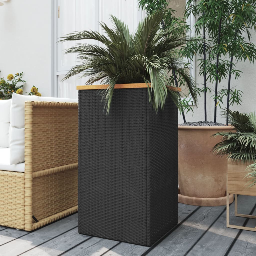 vidaXL Planter Decorative Outdoor Patio Plant Pot Flower Box Black Poly Rattan - Knack'd Up