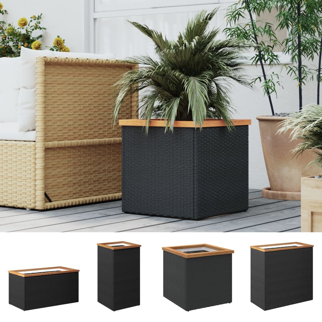 vidaXL Planter Decorative Outdoor Patio Plant Pot Flower Box Black Poly Rattan - Knack'd Up