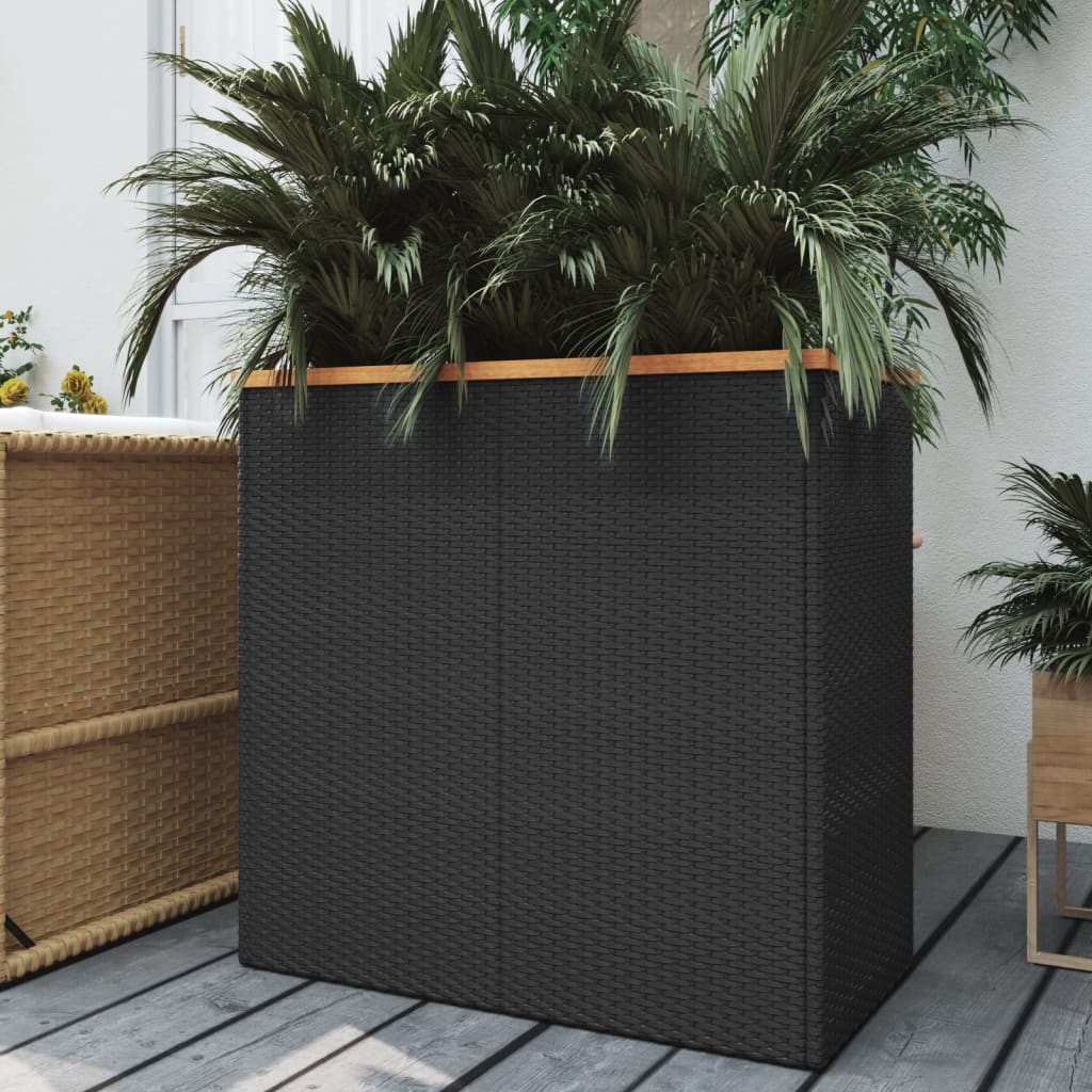 vidaXL Planter Decorative Outdoor Patio Plant Pot Flower Box Black Poly Rattan - Knack'd Up