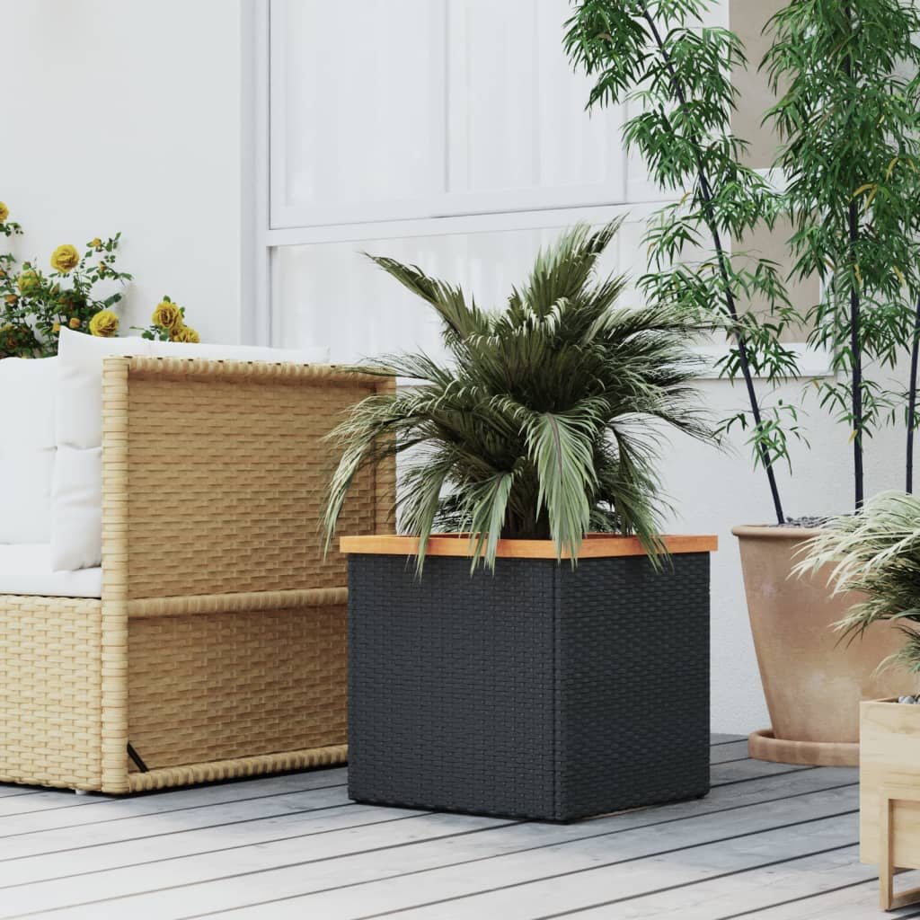 vidaXL Planter Decorative Outdoor Patio Plant Pot Flower Box Black Poly Rattan - Knack'd Up