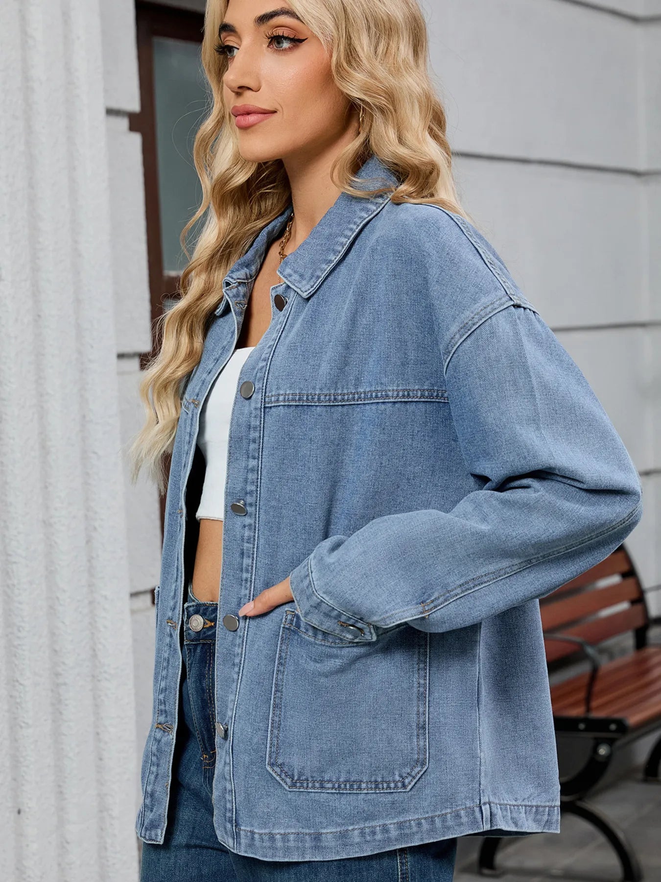 Washed Oversized Button Down Denim Jacket - Knack'd Up