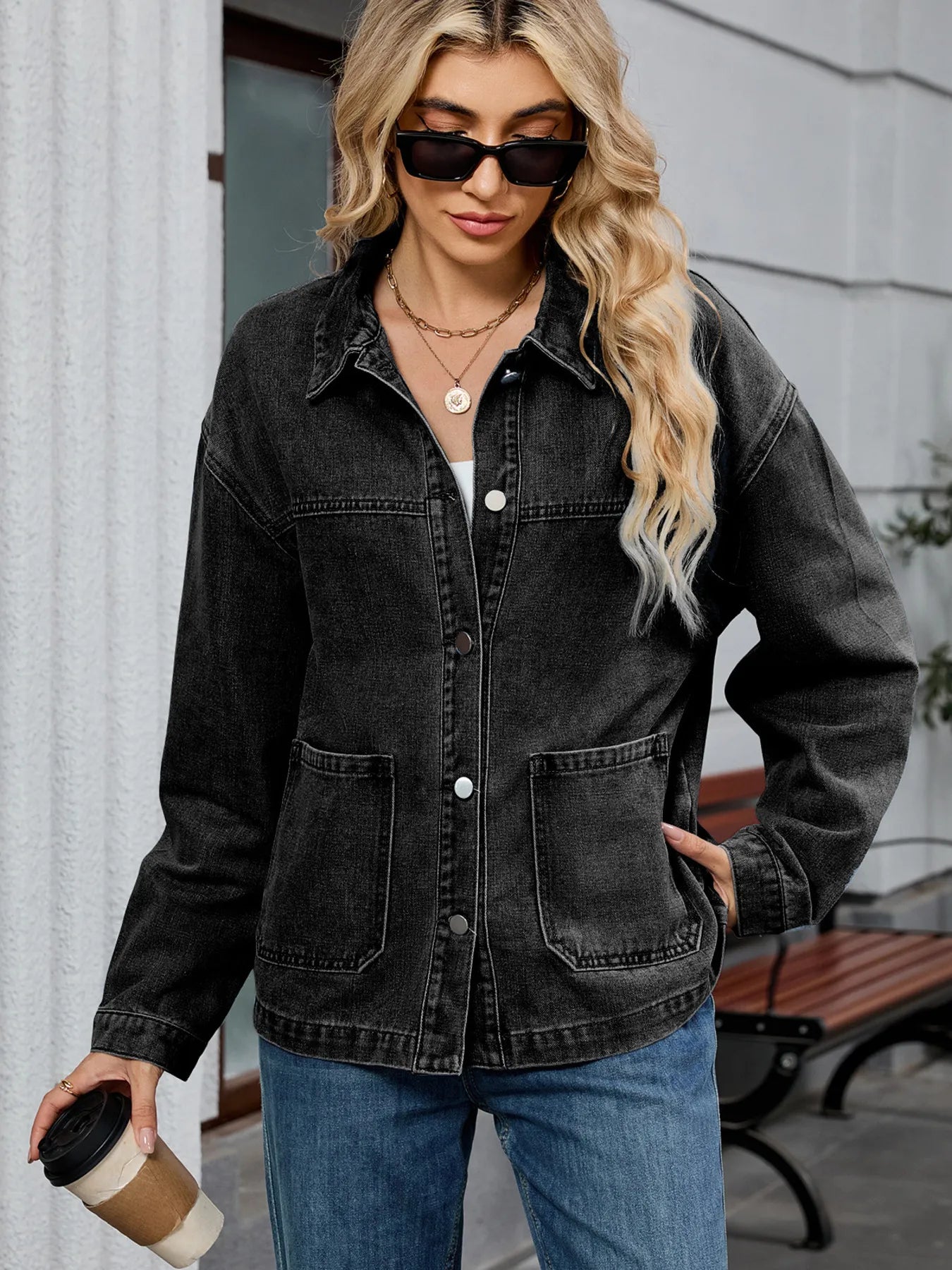 Washed Oversized Button Down Denim Jacket - Knack'd Up