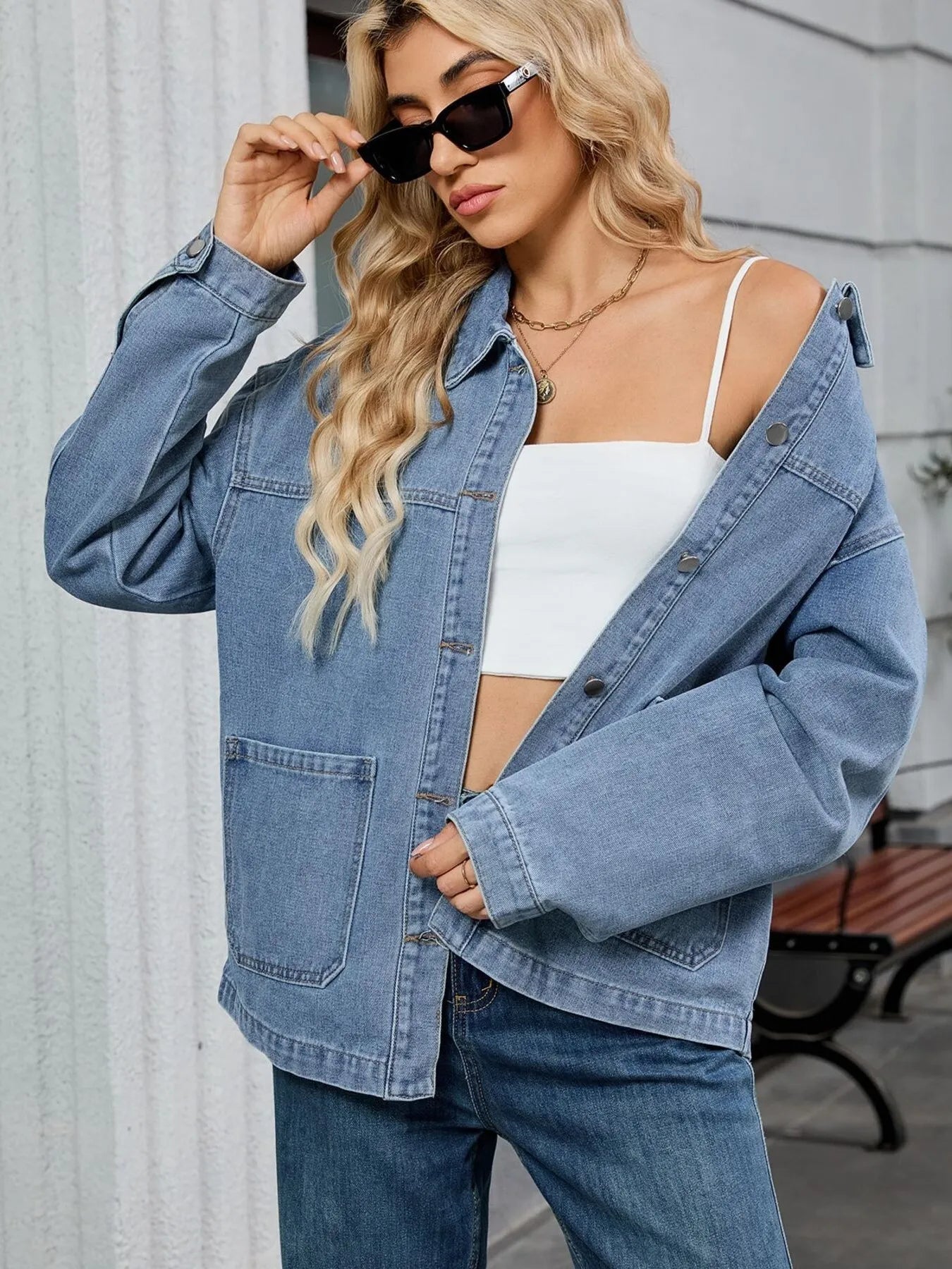 Washed Oversized Button Down Denim Jacket - Knack'd Up