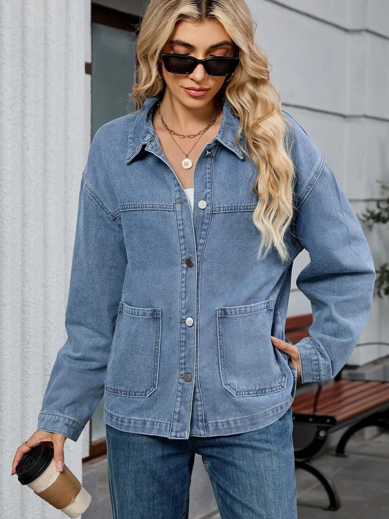 Washed Oversized Button Down Denim Jacket - Knack'd Up
