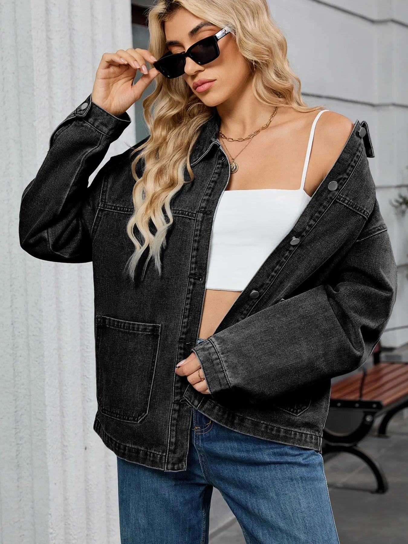 Washed Oversized Button Down Denim Jacket - Knack'd Up