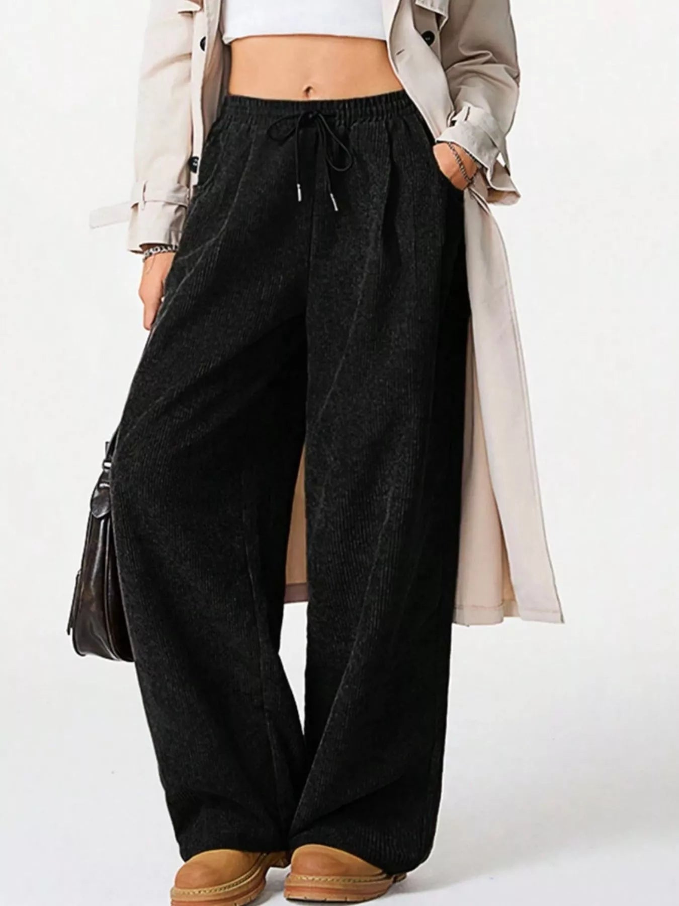 Wide Leg Corduroy Drawstring Pants - Knack'd Up