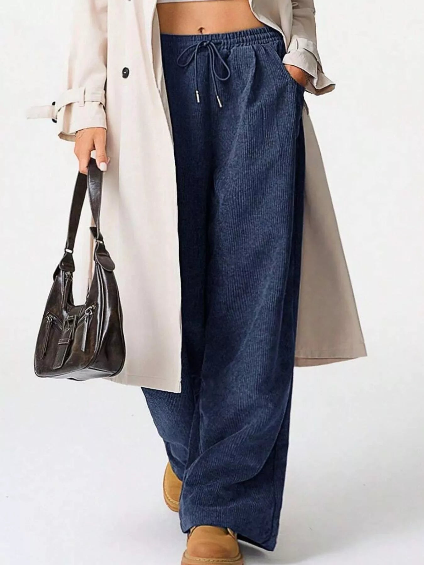Wide Leg Corduroy Drawstring Pants - Knack'd Up
