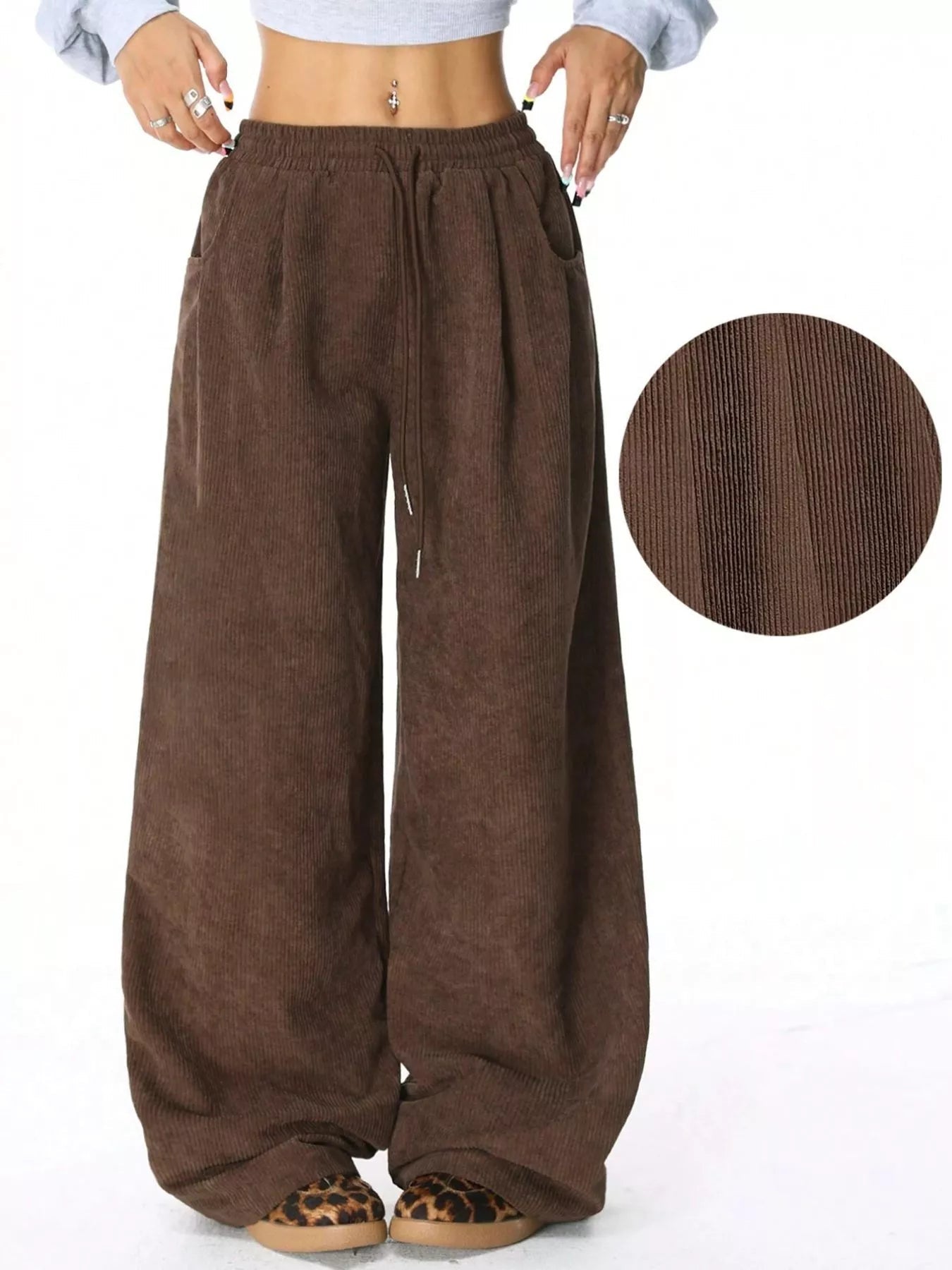 Wide Leg Corduroy Drawstring Pants - Knack'd Up