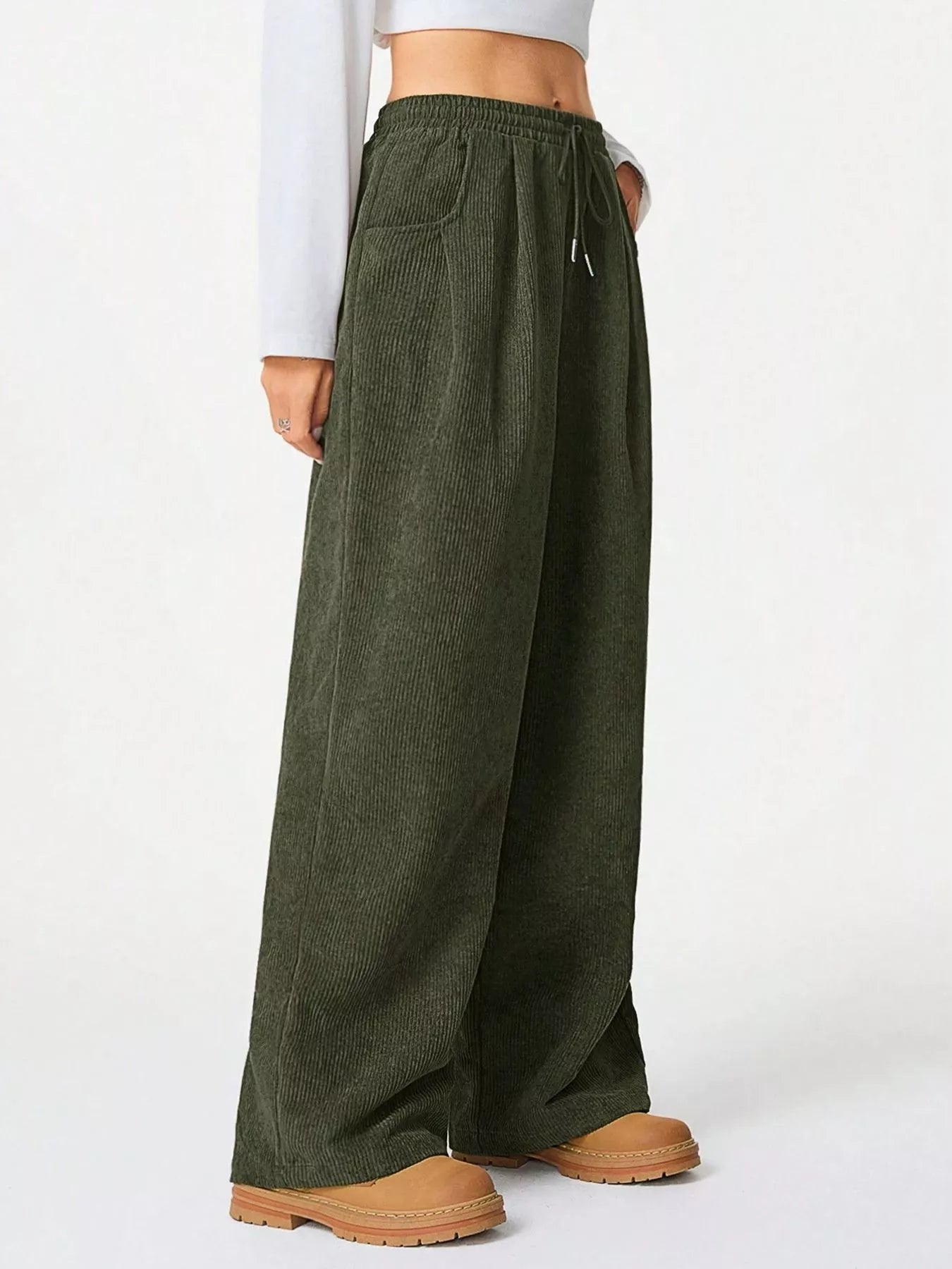 Wide Leg Corduroy Drawstring Pants - Knack'd Up
