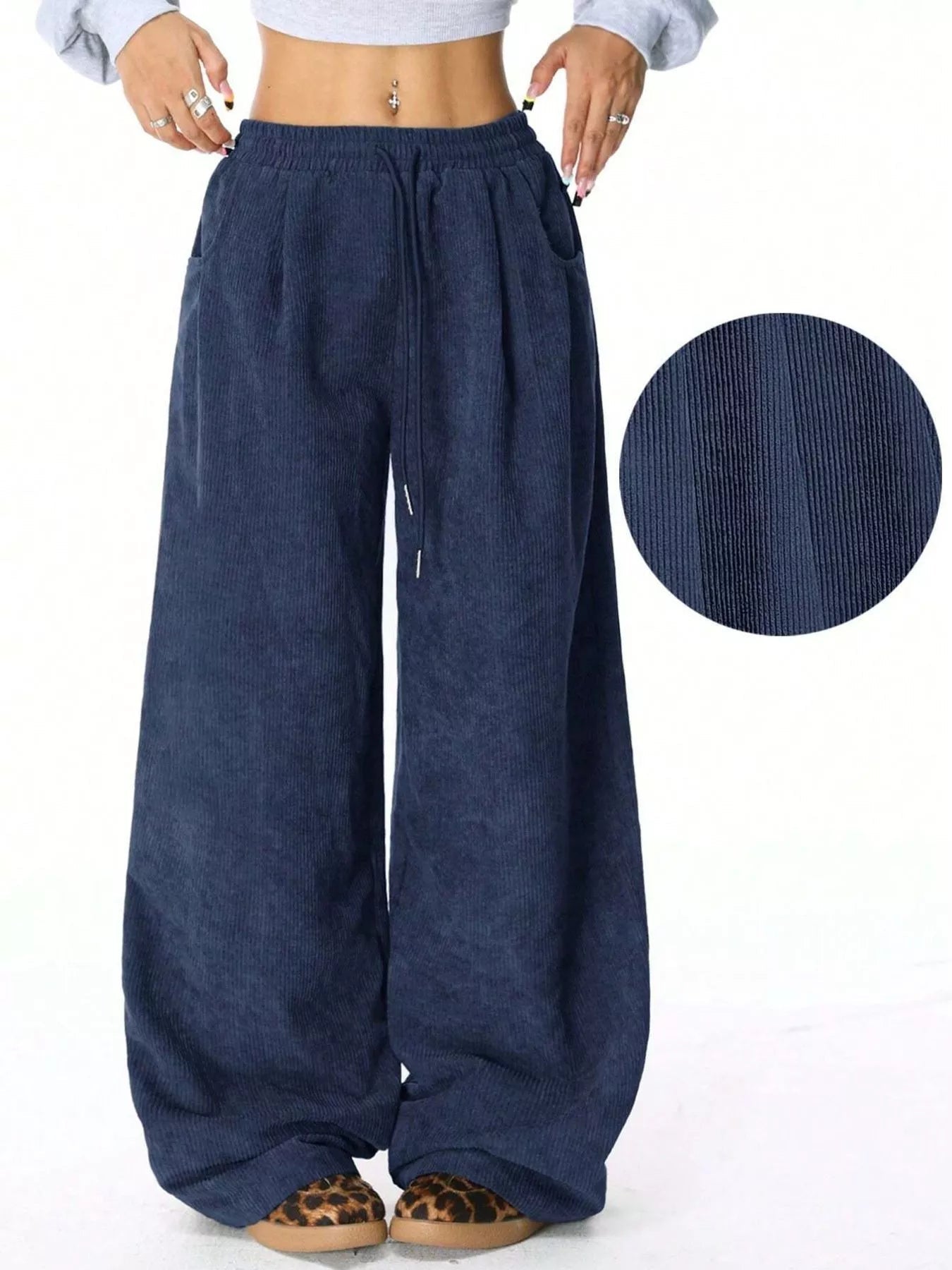 Wide Leg Corduroy Drawstring Pants - Knack'd Up