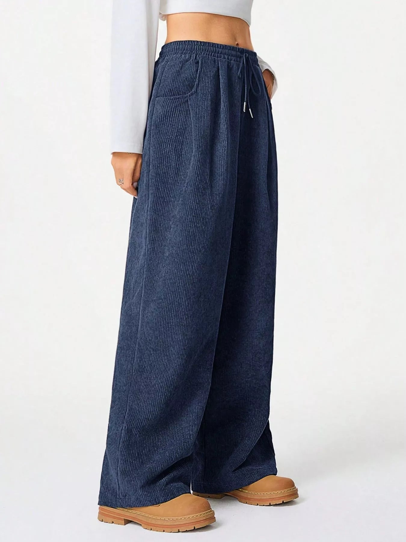 Wide Leg Corduroy Drawstring Pants - Knack'd Up