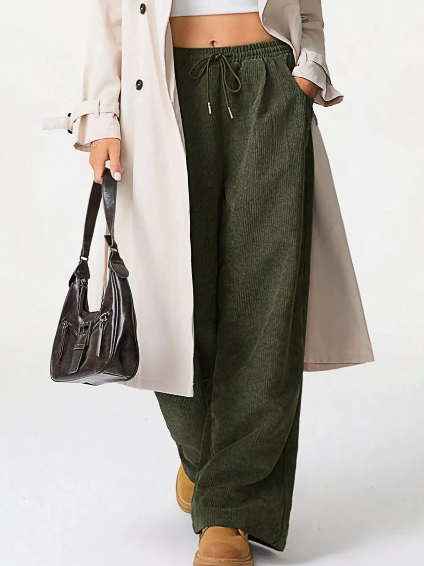 Wide Leg Corduroy Drawstring Pants - Knack'd Up