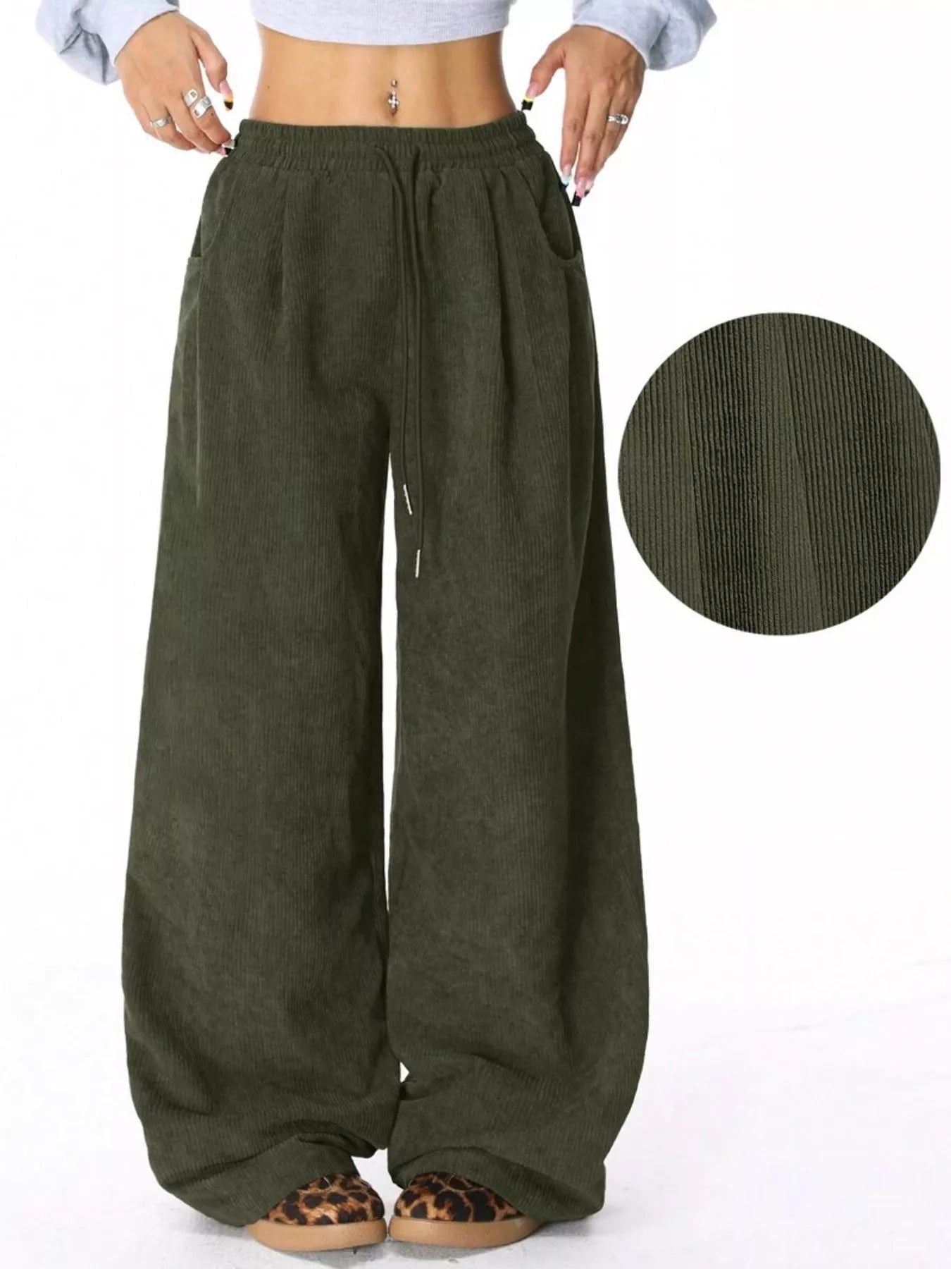 Wide Leg Corduroy Drawstring Pants - Knack'd Up