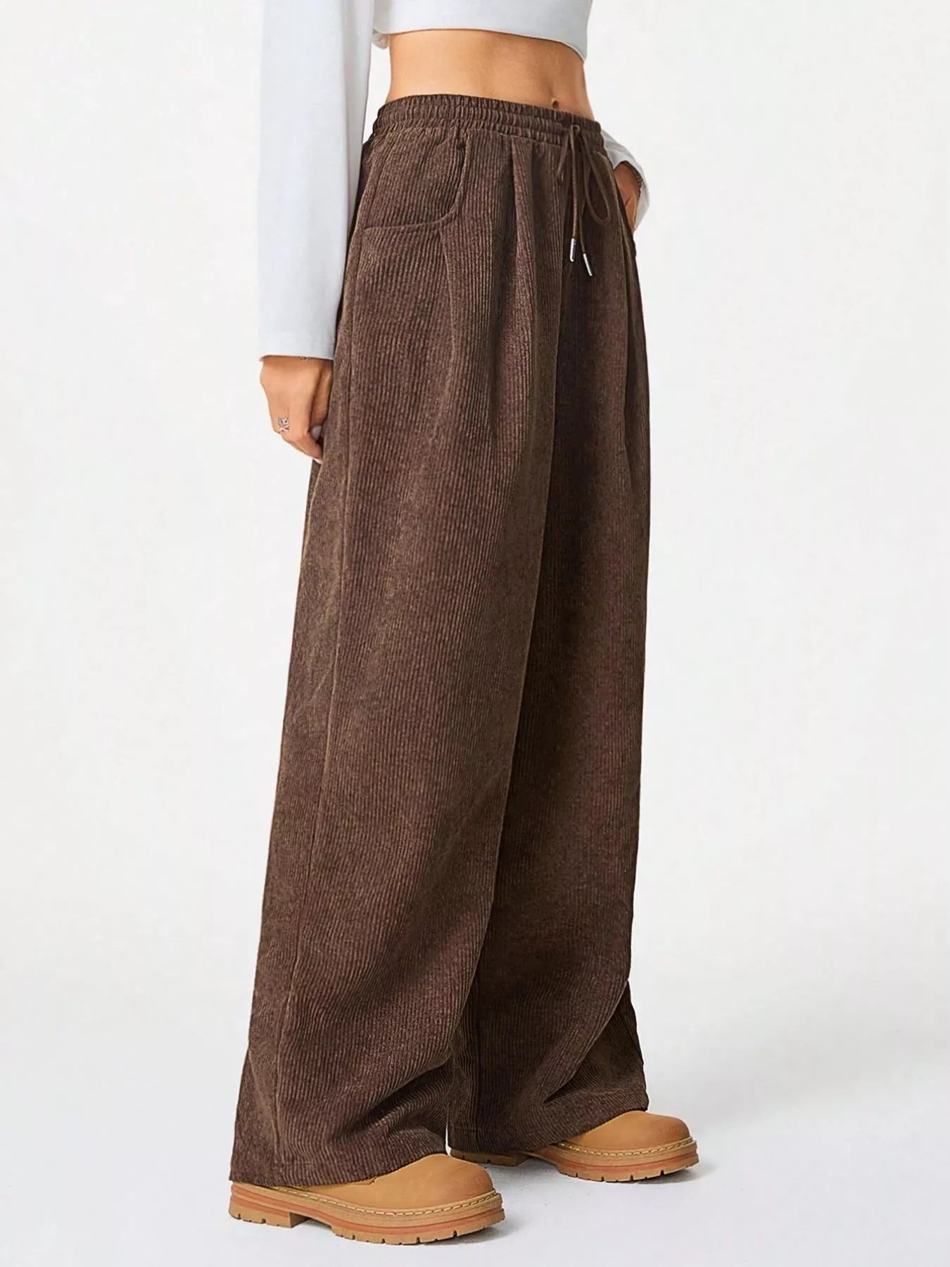 Wide Leg Corduroy Drawstring Pants - Knack'd Up