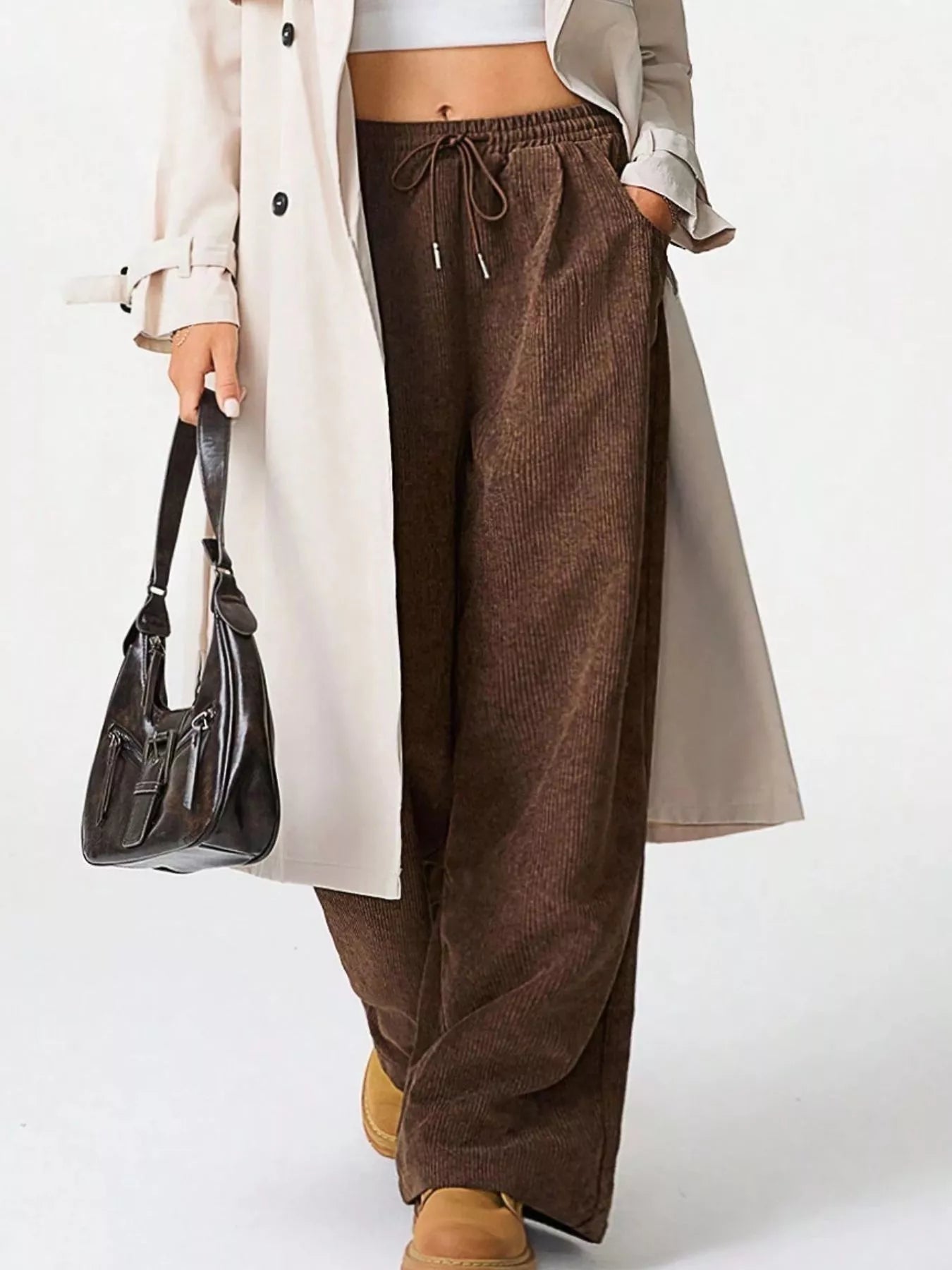 Wide Leg Corduroy Drawstring Pants - Knack'd Up