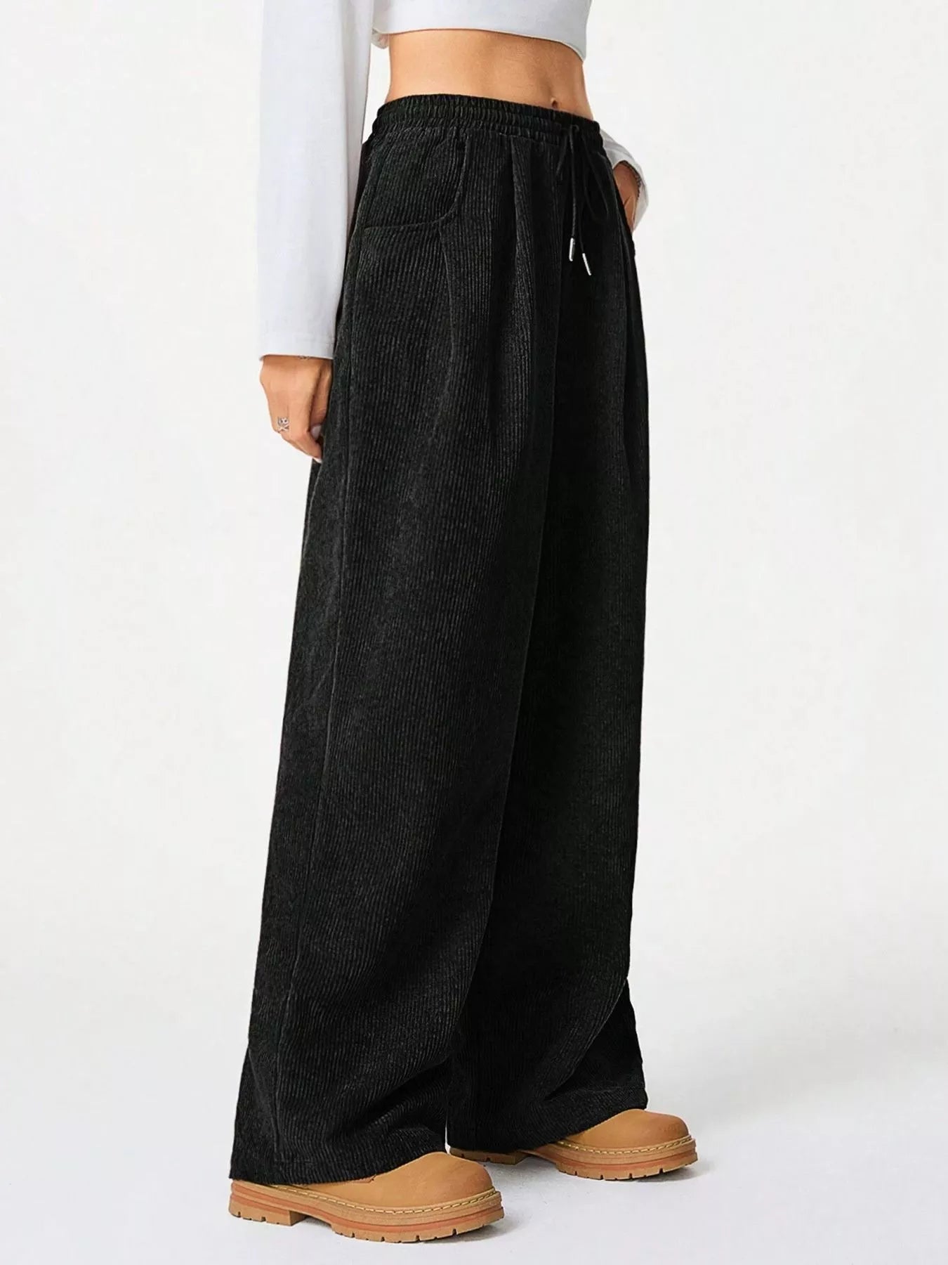 Wide Leg Corduroy Drawstring Pants - Knack'd Up