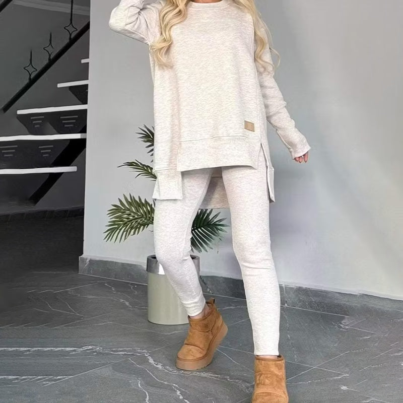 Women’s 2 - Piece Lounge Set – Long Sleeve Side Slit Sweatshirt & High - Waist Leggings Outfit - Knack'd Up