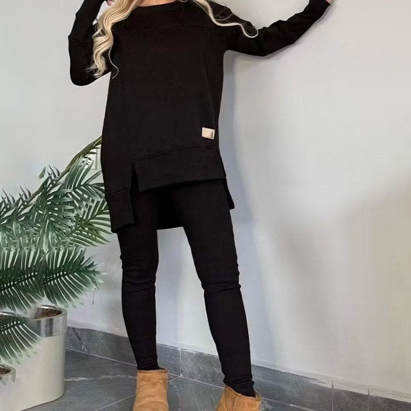 Women’s 2 - Piece Lounge Set – Long Sleeve Side Slit Sweatshirt & High - Waist Leggings Outfit - Knack'd Up