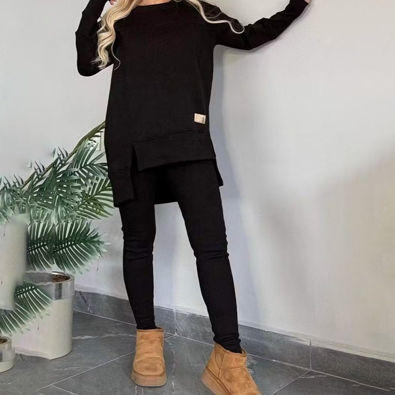 Women’s 2 - Piece Lounge Set – Long Sleeve Side Slit Sweatshirt & High - Waist Leggings Outfit - Knack'd Up