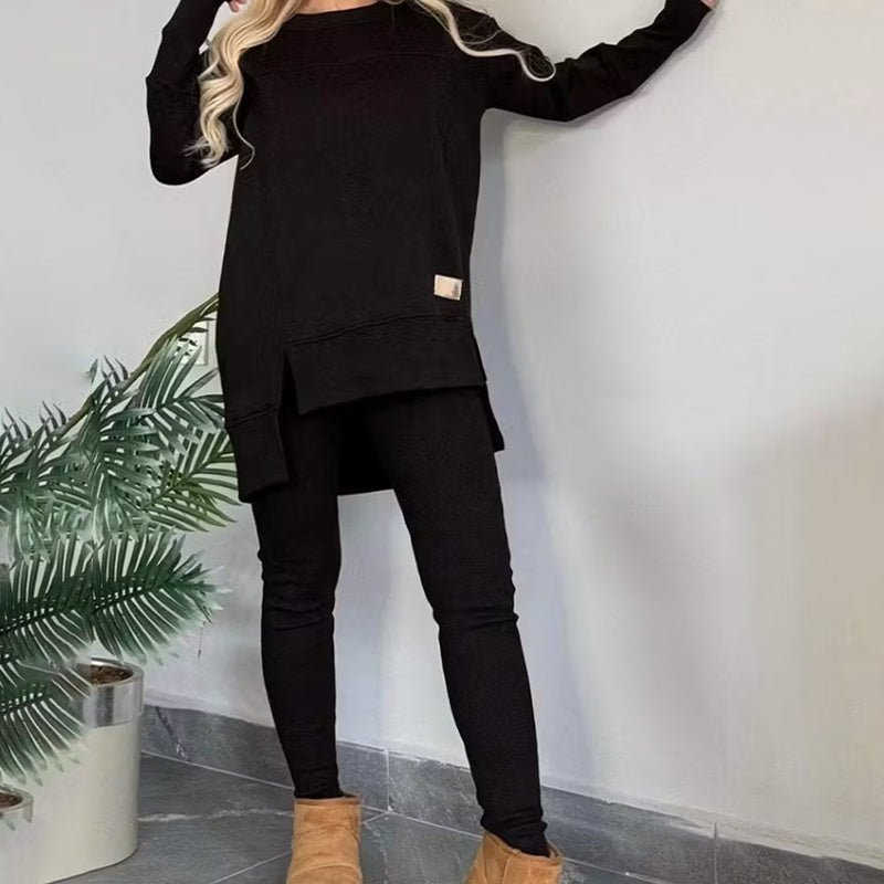 Women’s 2 - Piece Lounge Set – Long Sleeve Side Slit Sweatshirt & High - Waist Leggings Outfit - Knack'd Up