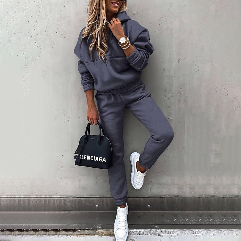 Women’s 2 - Piece Tracksuit Set – Solid Color Hoodie & Slim Fit Jogger Pants, Casual Lounge Outfit for Fall & Winter - Knack'd Up