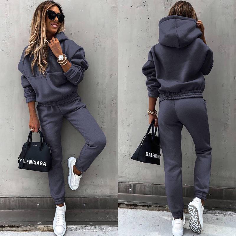 Women’s 2 - Piece Tracksuit Set – Solid Color Hoodie & Slim Fit Jogger Pants, Casual Lounge Outfit for Fall & Winter - Knack'd Up