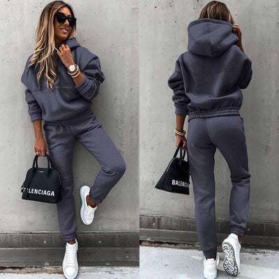 Women’s 2 - Piece Tracksuit Set – Solid Color Hoodie & Slim Fit Jogger Pants, Casual Lounge Outfit for Fall & Winter - Knack'd Up