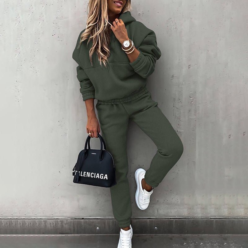 Women’s 2 - Piece Tracksuit Set – Solid Color Hoodie & Slim Fit Jogger Pants, Casual Lounge Outfit for Fall & Winter - Knack'd Up
