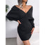 Women’s 2025 Autumn/Winter Cross V - Neck Bat Sleeve Bodycon Dress – Fuzzy Knit Hairy Mini Dress - Knack'd Up