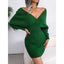 Women’s 2025 Autumn/Winter Cross V - Neck Bat Sleeve Bodycon Dress – Fuzzy Knit Hairy Mini Dress - Knack'd Up